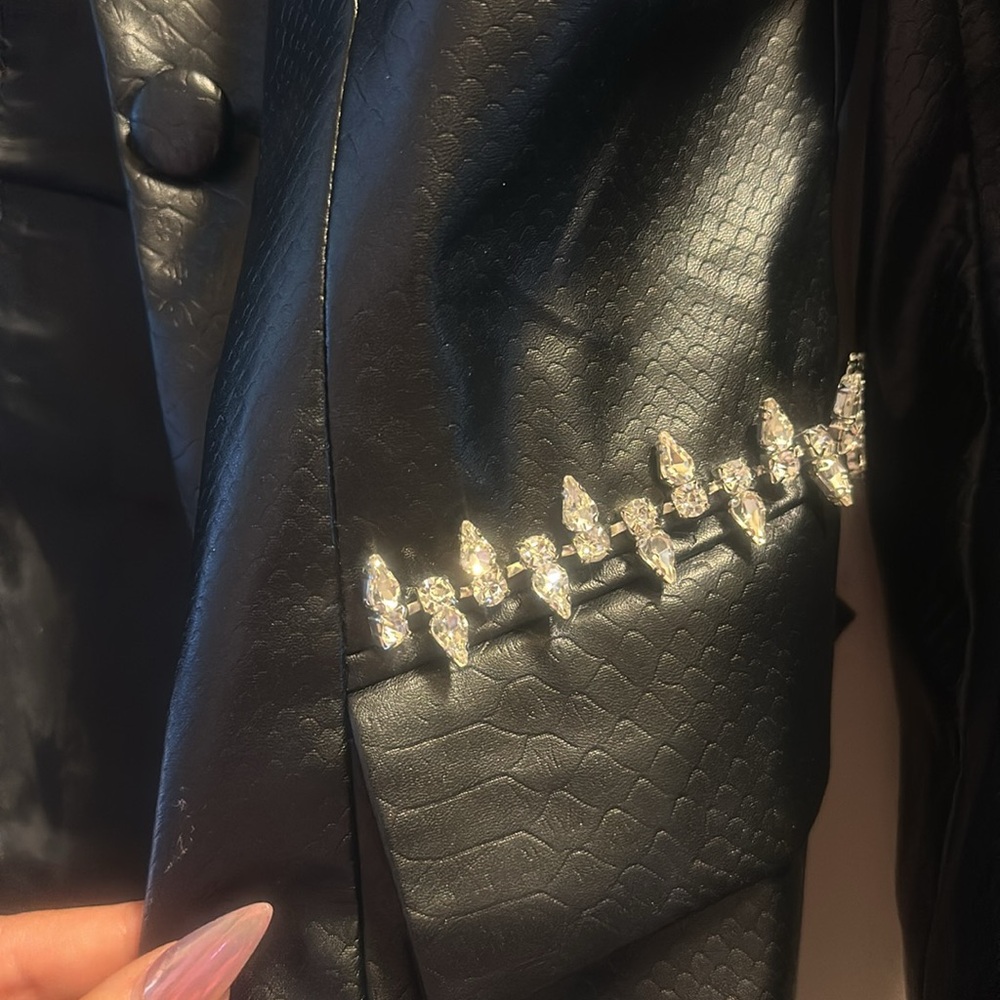 VENUS Black Faux Python Crystal Embellished Blazer